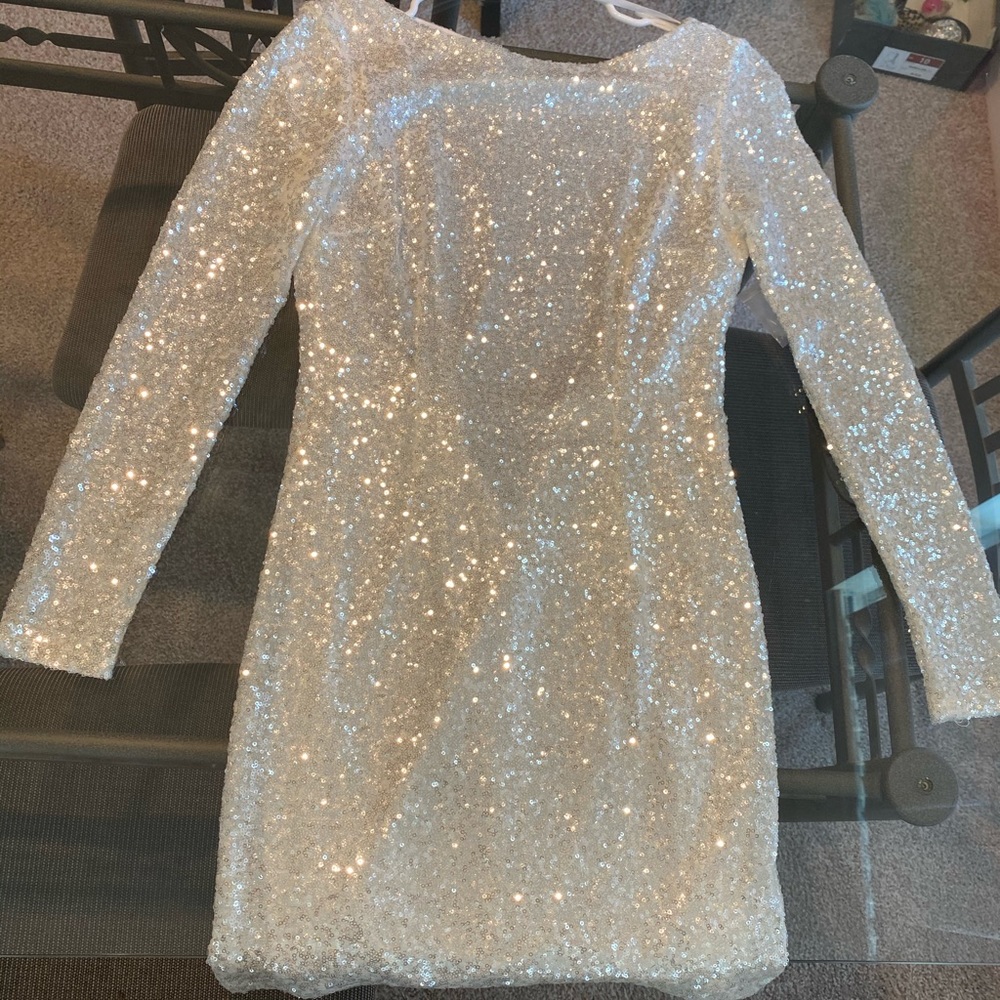 White Sparkle Long Sleeve Dress